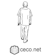 Autocad drawing asian man walking with a cigarette in his hands dwg , in People Men