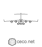 Autocad drawing Boeing C-17 Globemaster III cargo airplane front dwg , in Vehicles Aircrafts