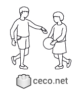 Autocad drawing boy and girl playing with a ball dwg , in People Family & Groups