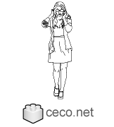 Autocad drawing business woman walking talking on mobile phone dwg dxf , in People Women