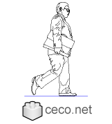 Autocad drawing businessman, walking briefcase under his arm dwg dxf , in People Men