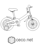 Autocad drawing children bicycle with training wheels Kids Bikes dwg , in Vehicles Bikes & Motorcycles