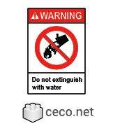 Autocad drawing Danger or warning sign 04 Do not extinguish with water , in Symbols Signs Signals ISO standards