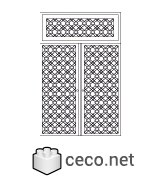 double wooden door wrought iron and glass entry door Autocad drawing , in Decorative elements