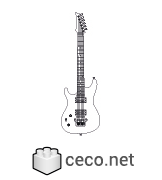 Autocad drawing Electric guitar string instrument dwg , in Equipment