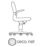 Autocad drawing Ergonomic chair with wheels dwg , in Furniture