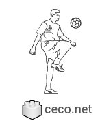 Autocad drawing football soccer player playing with a ball dwg , in People Fitness & Sports