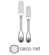 Autocad drawing fork set silver kitchen cutlery forks spoons knives dw , in kitchen & bathroom