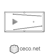 Autocad drawing full size snooker table with cues and balls dwg , in Equipment