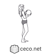 Autocad drawing girl on the beach playing with a ball dwg , in People Fitness & Sports