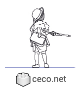 Autocad drawing girl walking 01 rear view dwg , in People Family & Groups