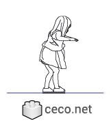 Autocad drawing girl walking 01 side view dwg , in People Family & Groups