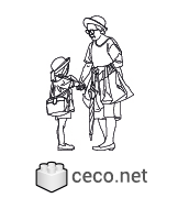 Autocad drawing grandmother and granddaughter dwg , in People Family & Groups