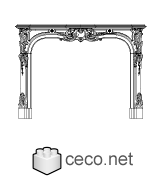 Autocad drawing heating french fireplace dwg , in Decorative elements