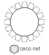 Autocad drawing huge round banquet table with sixteen chairs dwg , in Furniture
