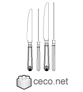 Autocad drawing knive cutlery silver set kitchen knives forks dwg , in Equipment