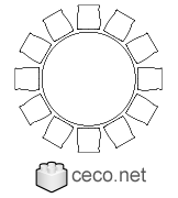 Autocad drawing large round dining table twelve chairs dwg , in Furniture