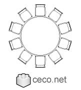 Autocad drawing large round table with chairs for celebrations banquet , in Furniture