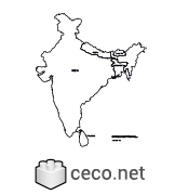 Autocad drawing map of India , Bangladesh, Bhutan, Nepal and Sri Lanka , in Symbols Signs Signals