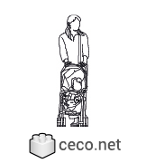 Autocad drawing mother carrying her baby in a baby stroller dwg , in People Family & Groups