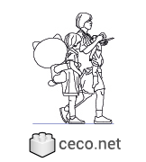 Autocad drawing a mother carrying her baby and daughter dwg , in People Family & Groups