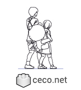 Autocad drawing mother carrying her baby and daughter and a teddy bear , in People Family & Groups