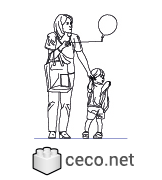 Autocad drawing mother and son standing with a balloon dwg , in People Family & Groups
