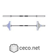 Olympic bar with Weight plate Barbell dwg Autocad drawing template , in Equipment Sports Gym Fitness