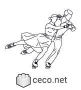 Autocad drawing pair of ice skaters 01 side view dwg , in People Fitness & Sports