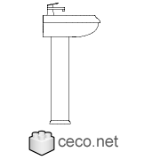 Autocad drawing pedestal sink 1 side view dwg , in kitchen & bathroom