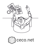 Autocad drawing professional woman sitting at her desk top view dwg , in People Women