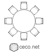 Autocad drawing round table eight chairs for lunch dwg , in Furniture