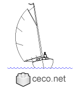Autocad drawing Sailing-boat sailboat with a young woman sailing dwg , in Vehicles Boats & Ships