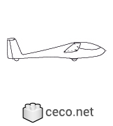 Autocad drawing sailplane or glider side view dwg fixed-wing aircraft , in Vehicles Aircrafts