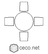 Autocad drawing small round dining table with four chairs dwg , in Furniture