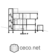 Autocad drawing Smith House longitudinal section B-B Richard Meier dwg , in Architecture
