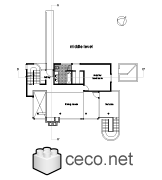 Autocad drawing Smith House middle level first floor Richard Meier dwg , in Architecture