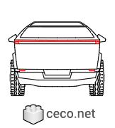 Autocad drawing Tesla Cybertruck electric pickup truck rear view dwg , in Vehicles Cars