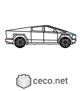 Autocad drawing Tesla Cybertruck pickup truck side view dwg suv , in Vehicles Cars