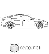 Autocad drawing Tesla Inc Model 3 Tesla Motors electric car side dwg , in Vehicles Cars