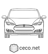 Tesla Model S Electric Car Front View - AutoCAD Drawing , in Vehicles Cars