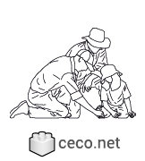 Autocad drawing two mountain rescuers and a child dwg , in People Family & Groups
