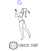 Autocad drawing volleyball young woman practicing sports beach dwg dxf , in People Fitness & Sports