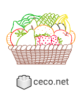 Autocad drawing wicker basket with fruits and vegetables dwg , in Equipment
