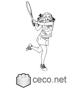 Autocad drawing woman playing tennis with her tennis racket dwg , in People Fitness & Sports