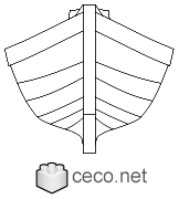 Autocad drawing Wooden boat with an outboard motor front view dwg dxf , in Vehicles Boats & Ships
