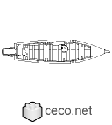 Autocad drawing wooden boat with an outboard motor and an oar top view , in Vehicles Boats & Ships