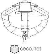 Autocad drawing Wooden boat with an outboard motor rear view dwg dxf , in Vehicles Boats & Ships
