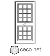 Autocad drawing wooden door with glass divided dwg , in Decorative elements