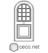 Autocad drawing wooden main door with glass divided dwg , in Decorative elements